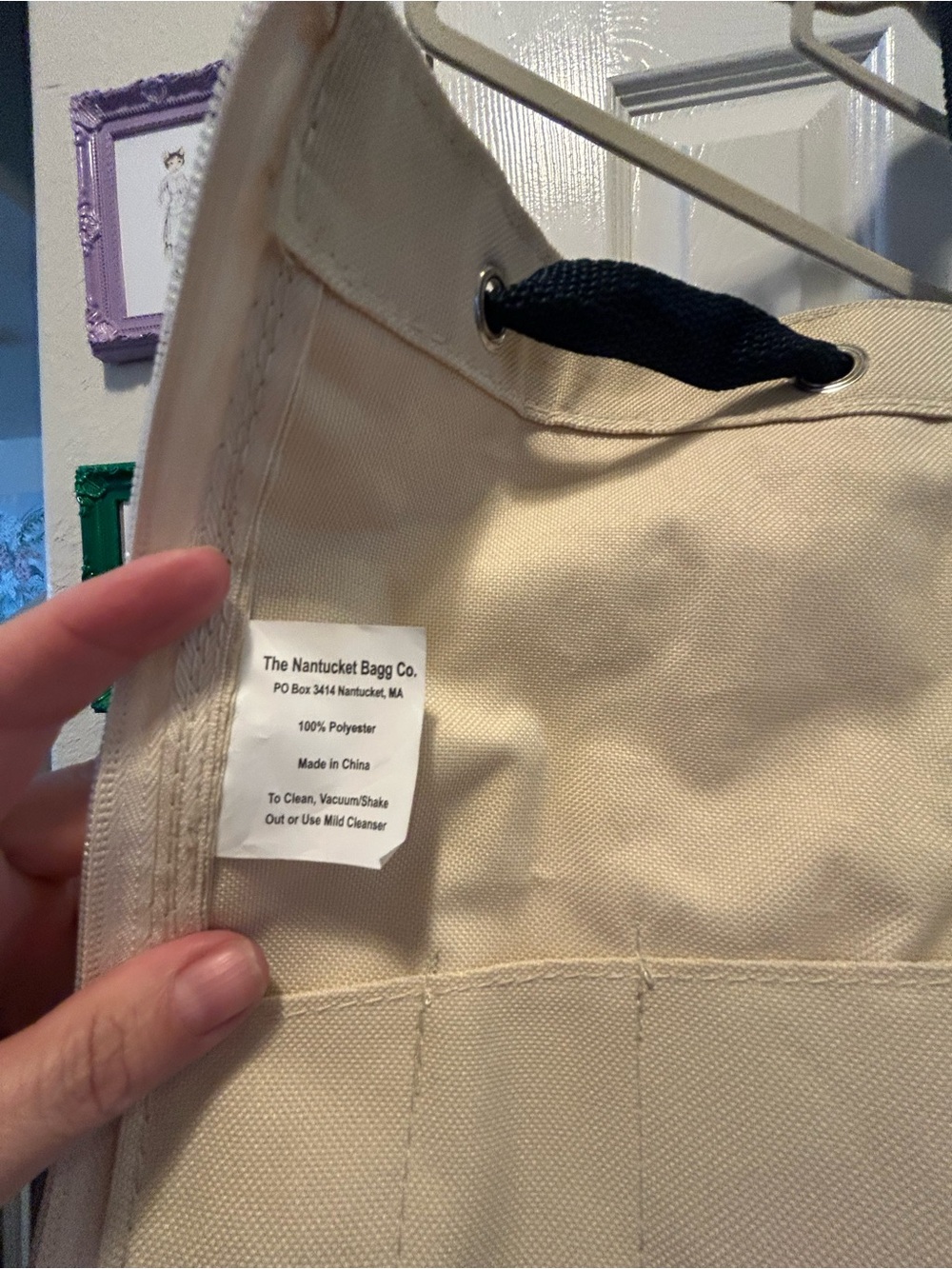 The Original Nantucket Diddy Bag Canvas Tote Bag in Cream with Navy Straps - Picture 10 of 11